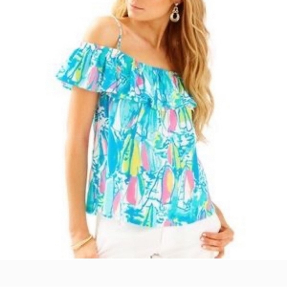 Lilly Pulitzer Tamiami Off The Shoulder Ruffle Top | Multi Beach And Bae | Sz M